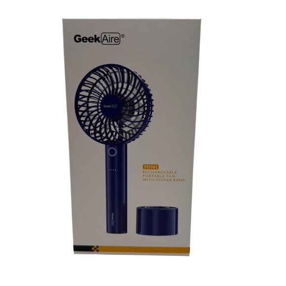 Geek Aire Mini Rechargeable Portable Fan 6-Blade 5-Speed With Power Bank - Picture 1 of 7